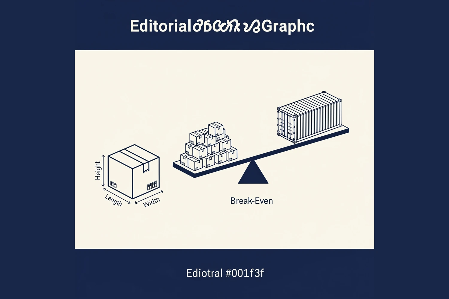 Diagram showing how cubic metres are calculated from carton dimensions and where LCL stops beating a container