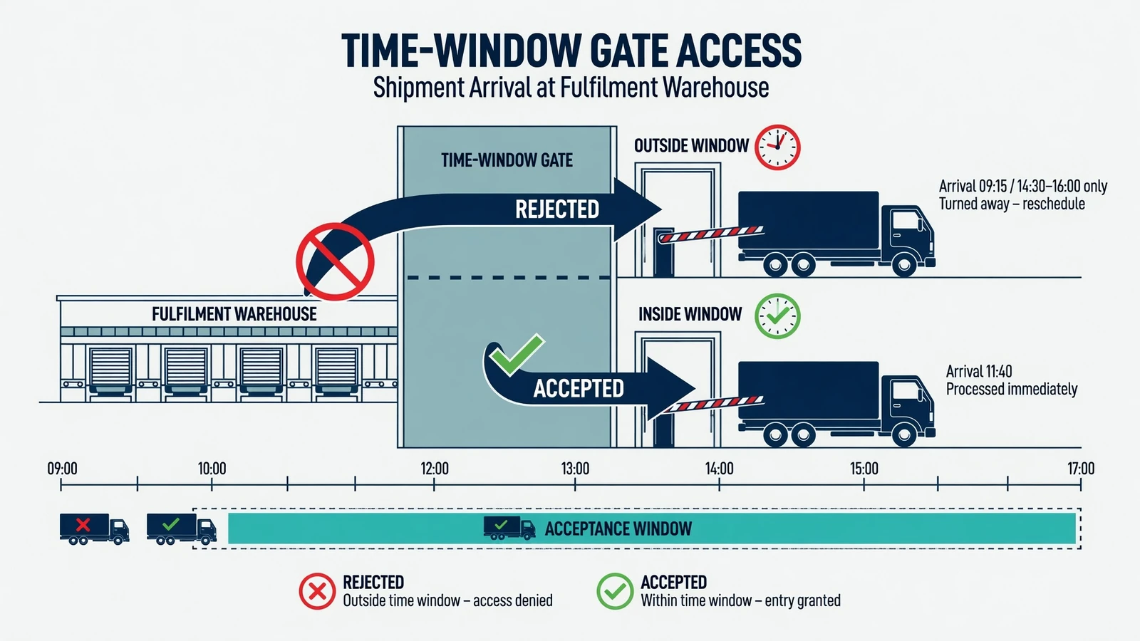 Diagram of a shipment into a fulfilment centre showing the appointment window