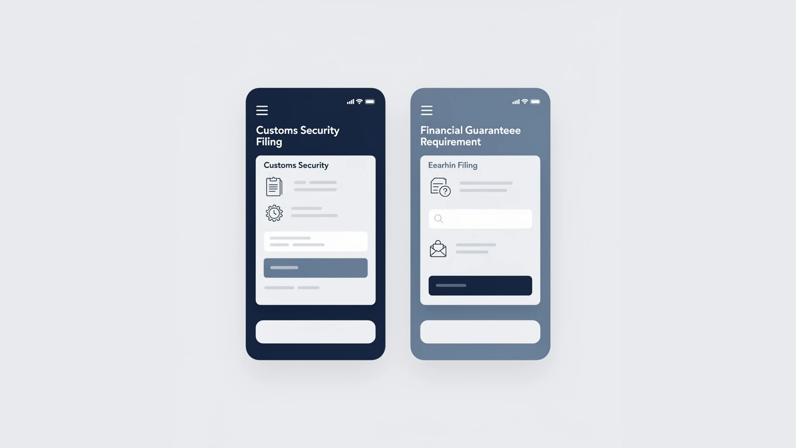 Security filing screen and bond requirement page shown together