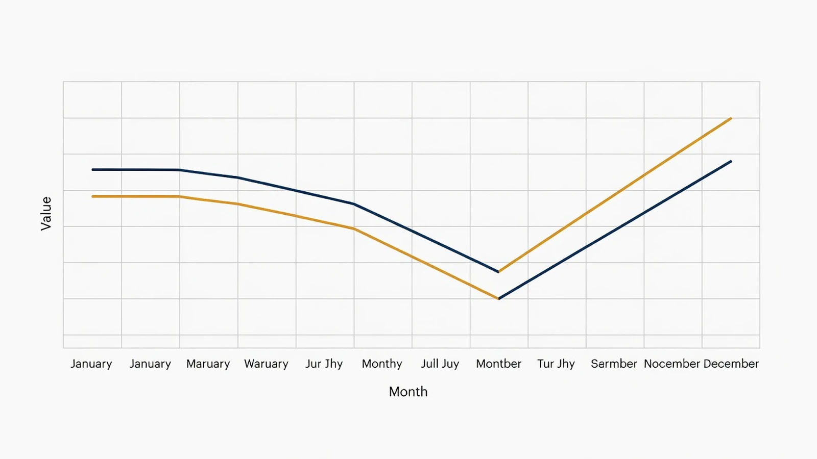 Two publishers schedule reliability series plotted on the same monthly axis
