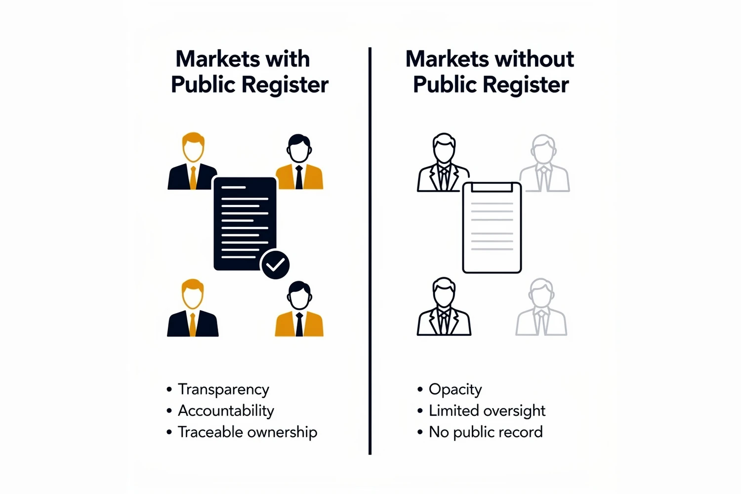 Diagram of which shipping markets have a public registry and which do not