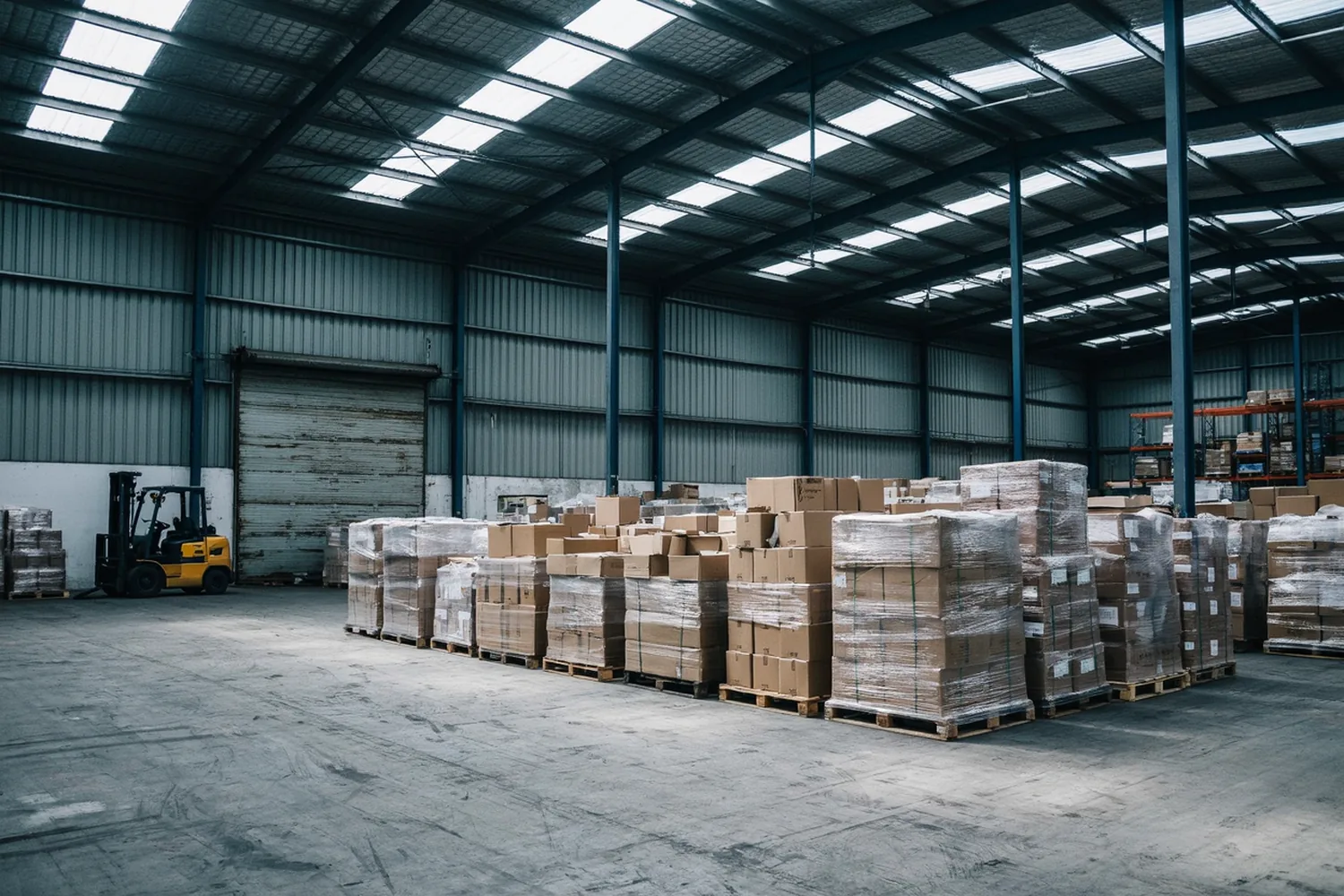 Cargo waiting on the floor of a container freight station before consolidation