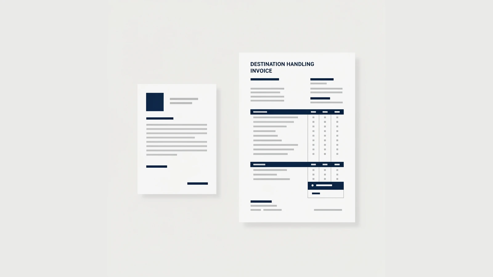 Container freight station invoice beside a per-cubic-metre quote