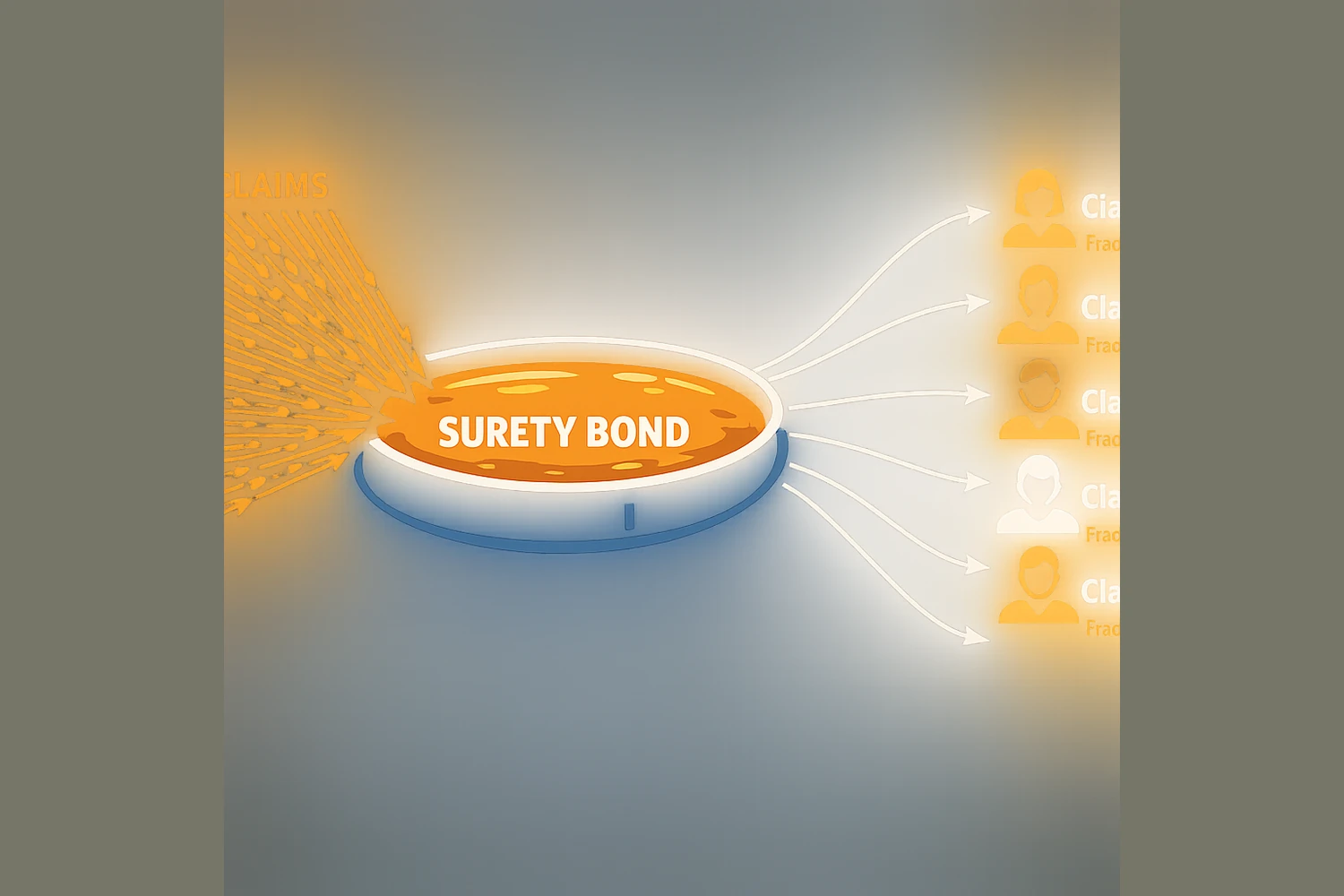 Diagram of a surety bond as one shared pool divided among many claimants